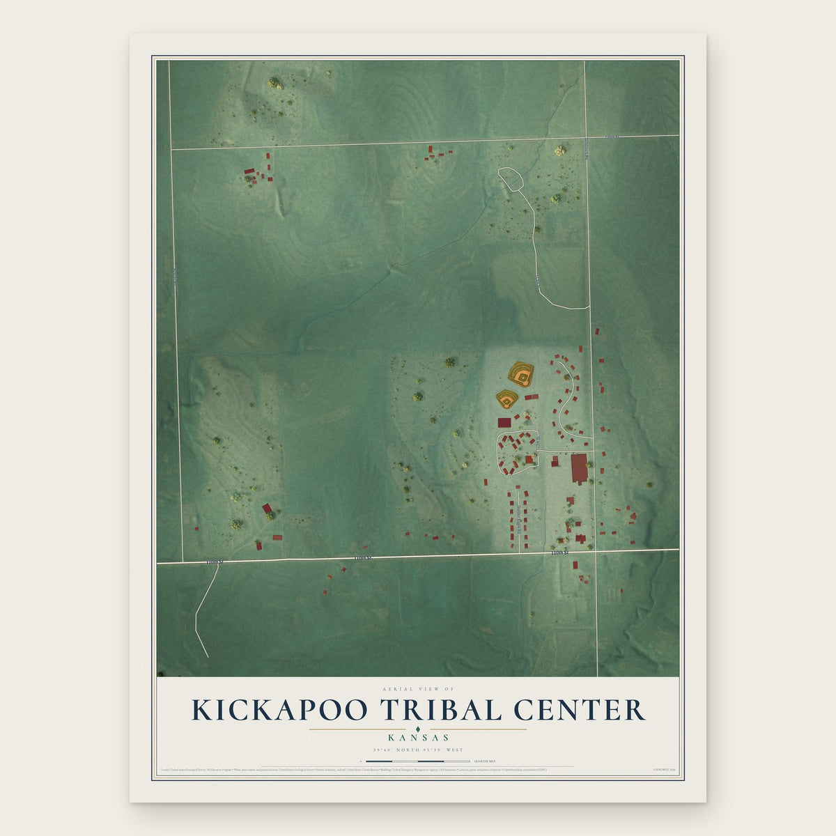 Kickapoo Tribal Center, Kansas map print, the full design
