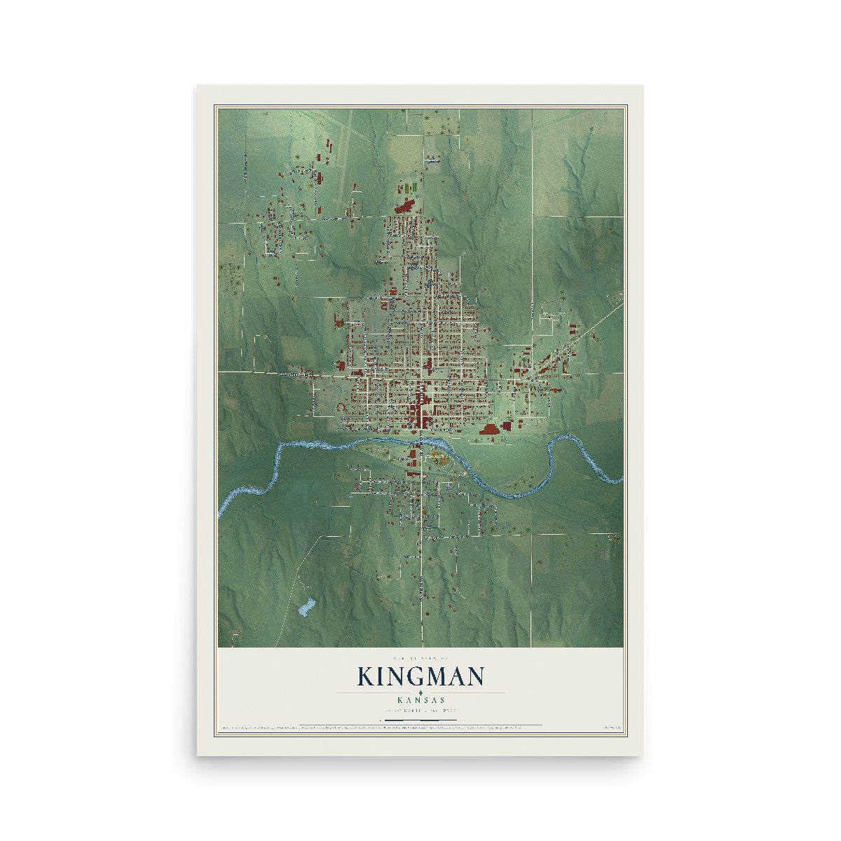 Map of Kingman, Kansas, 12 x 18 inch unframed archival matte print