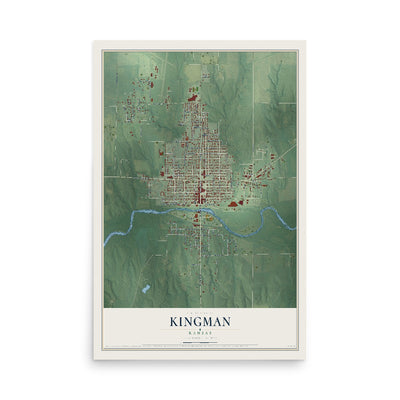 Map of Kingman, Kansas, 12 x 18 inch unframed archival matte print