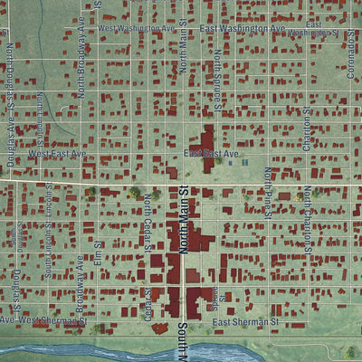 Close-up of the map of Kingman, Kansas print showing street and building detail