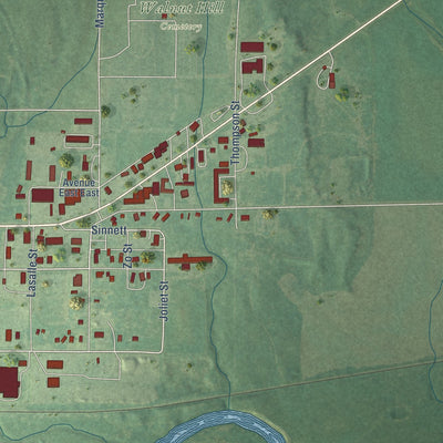 Second close-up of the map of Kingman, Kansas print showing more streets and buildings