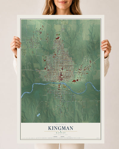 Map of Kingman, Kansas, 24 x 36 inch unframed archival matte print