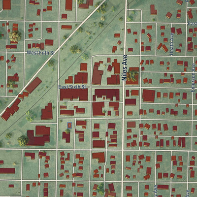 Close-up of the map of Kinsley, Kansas print showing street and building detail