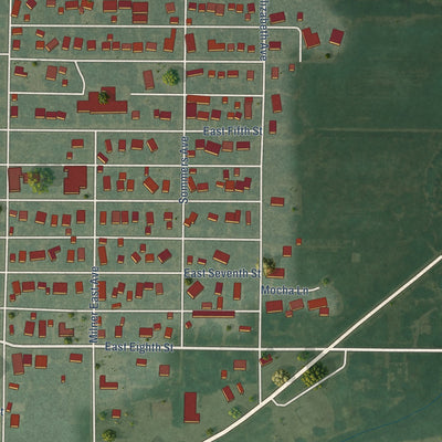 Second close-up of the map of Kinsley, Kansas print showing more streets and buildings