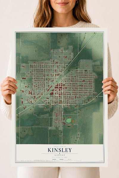 Map of Kinsley, Kansas, 18 x 24 inch unframed archival matte print