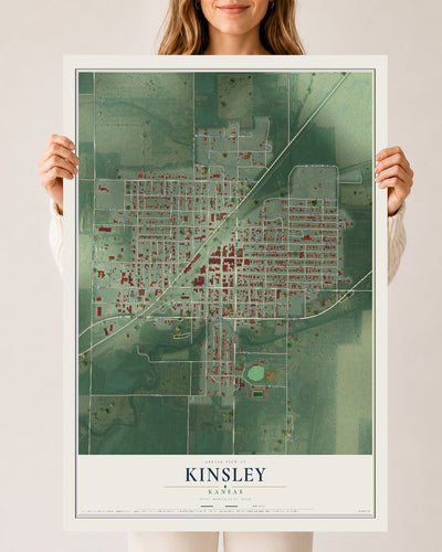Map of Kinsley, Kansas, 24 x 36 inch unframed archival matte print