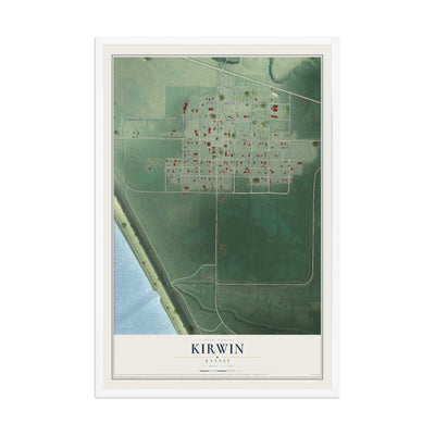 Map of Kirwin, Kansas, 12 x 18 inch print in a white wood frame
