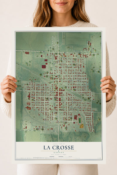 Map of La Crosse, Kansas, 18 x 24 inch unframed archival matte print