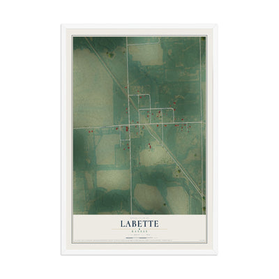 Map of Labette, Kansas, 12 x 18 inch print in a white wood frame