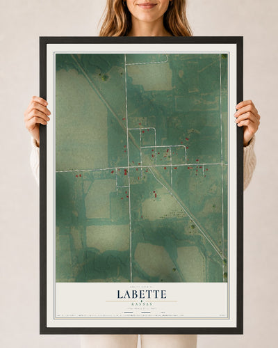 Map of Labette, Kansas, 24 x 36 inch print in a black wood frame