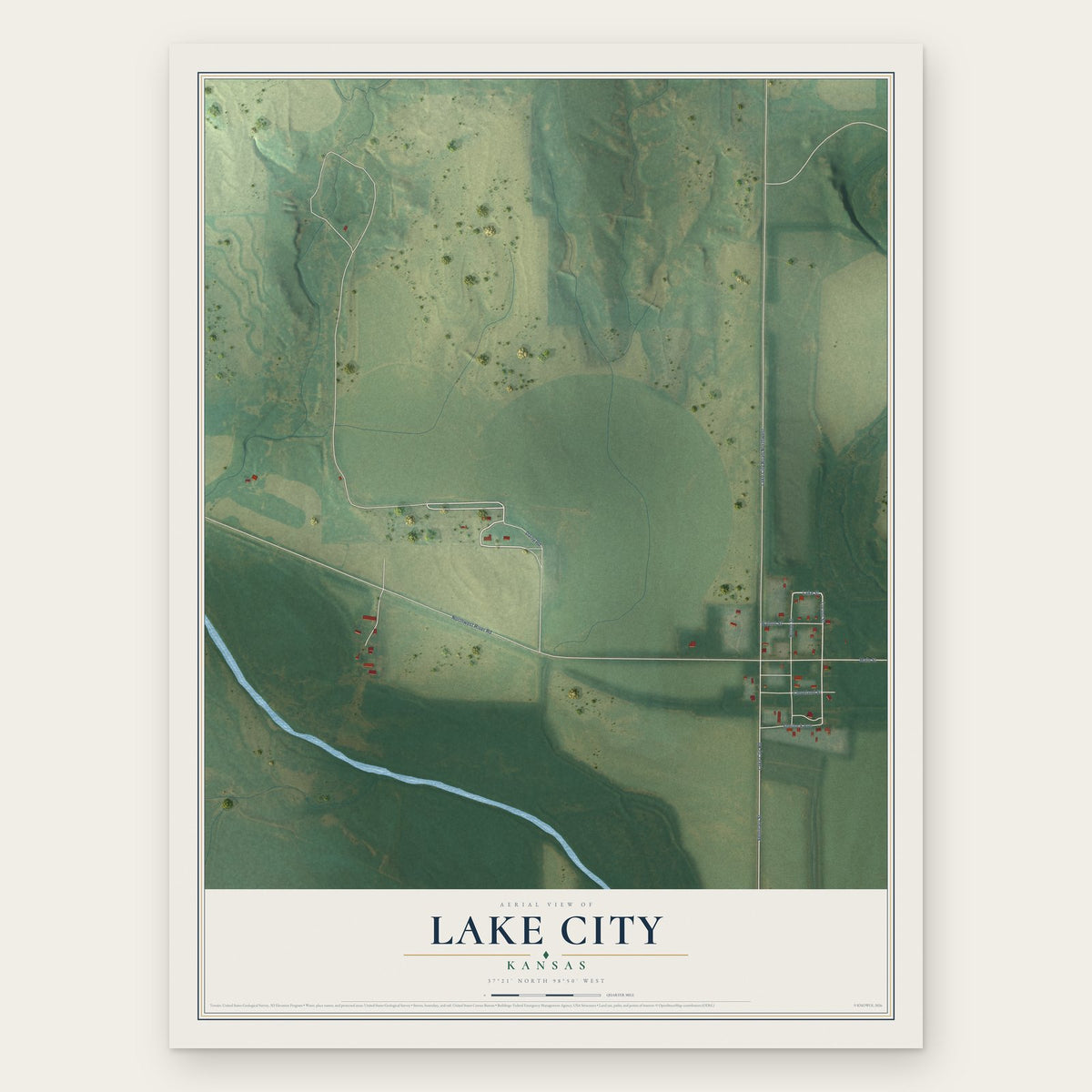 Lake City, Kansas map print, the full design