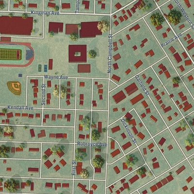 Second close-up of the map of Lakin, Kansas print showing more streets and buildings