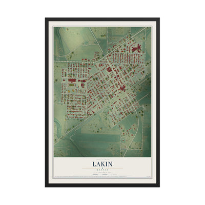 Map of Lakin, Kansas, 12 x 18 inch print in a black wood frame