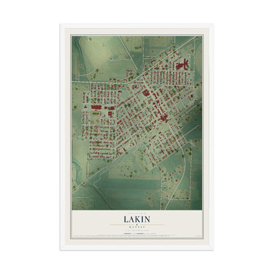 Map of Lakin, Kansas, 12 x 18 inch print in a white wood frame