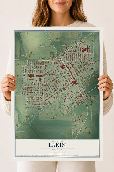 Map of Lakin, Kansas, 18 x 24 inch unframed archival matte print