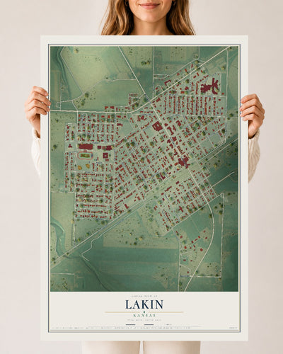 Map of Lakin, Kansas, 24 x 36 inch unframed archival matte print