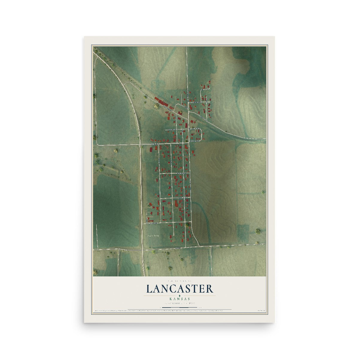 Map of Lancaster, Kansas, 12 x 18 inch unframed archival matte print