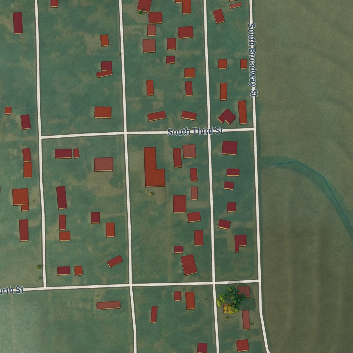 Second close-up of the map of Lancaster, Kansas print showing more streets and buildings