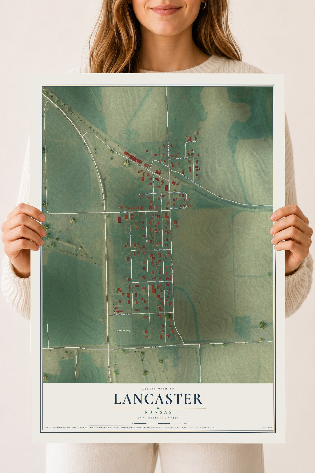 Map of Lancaster, Kansas, 18 x 24 inch unframed archival matte print