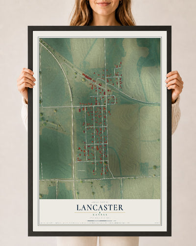 Map of Lancaster, Kansas, 24 x 36 inch print in a black wood frame
