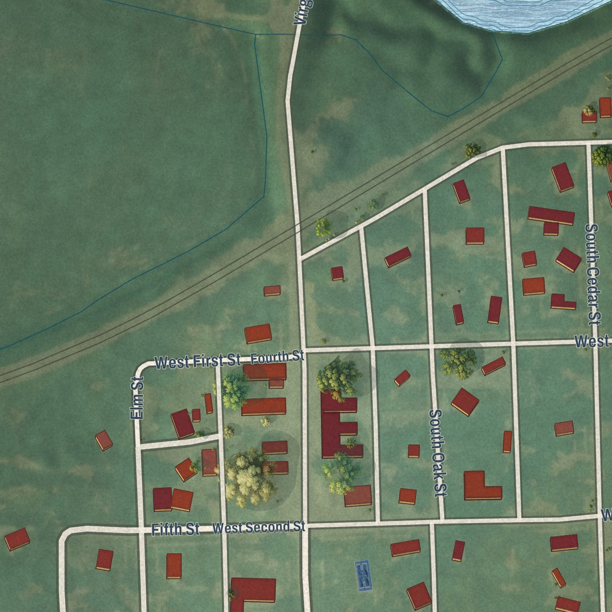Close-up of the map of Lane, Kansas print showing street and building detail