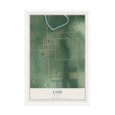 Map of Lane, Kansas, 12 x 18 inch print in a white wood frame