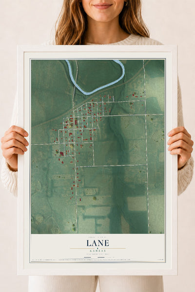 Map of Lane, Kansas, 18 x 24 inch print in a white wood frame