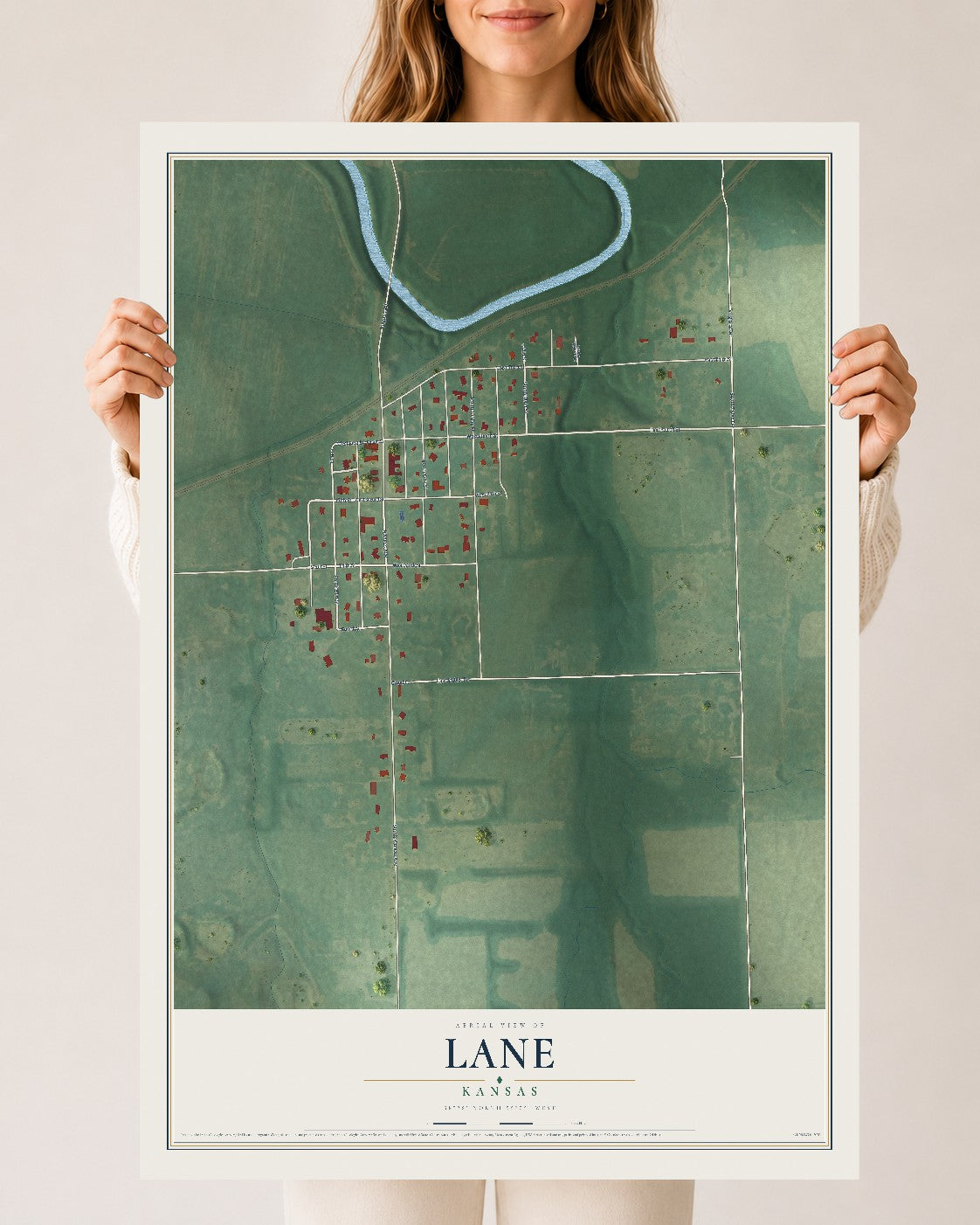 Map of Lane, Kansas, 24 x 36 inch unframed archival matte print