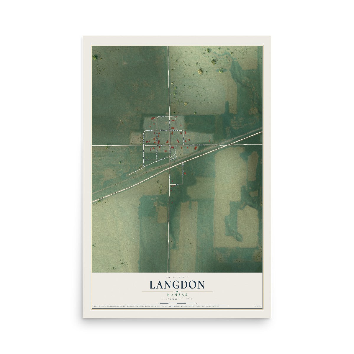 Map of Langdon, Kansas, 12 x 18 inch unframed archival matte print
