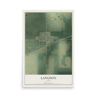 Map of Langdon, Kansas, 12 x 18 inch unframed archival matte print