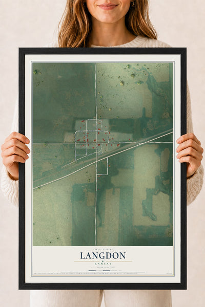 Map of Langdon, Kansas, 18 x 24 inch print in a black wood frame