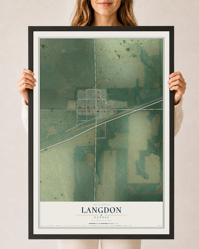 Map of Langdon, Kansas, 24 x 36 inch print in a black wood frame