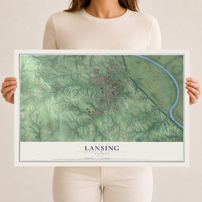 Map of Lansing, Kansas, 12 x 18 inch unframed archival matte print