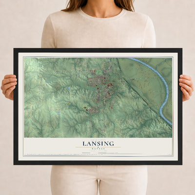 Map of Lansing, Kansas, 12 x 18 inch print in a black wood frame