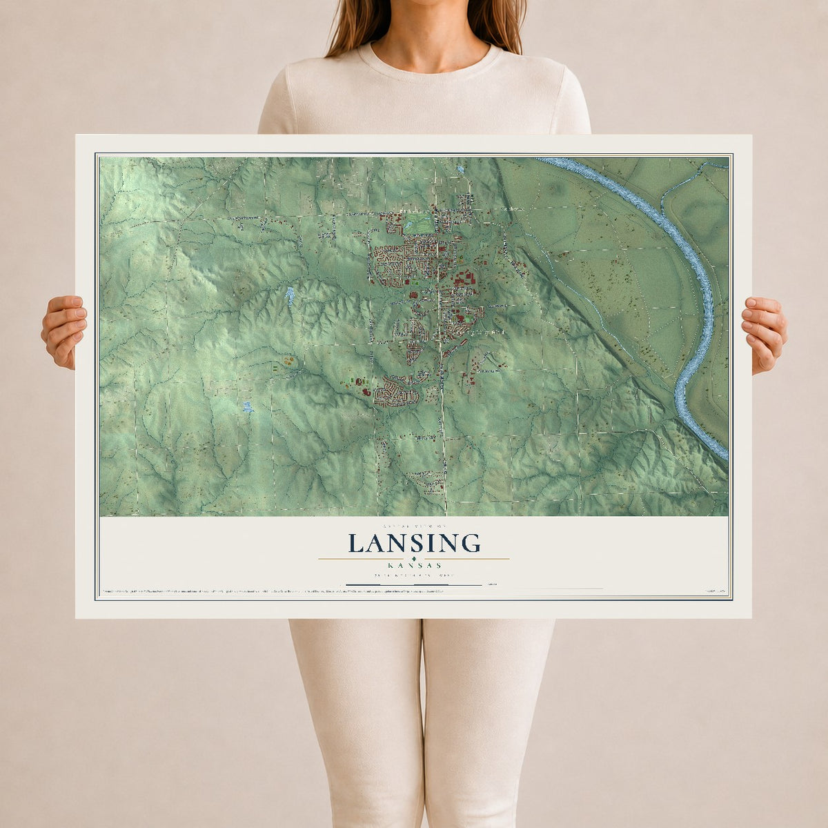 Map of Lansing, Kansas, 24 x 36 inch unframed archival matte print