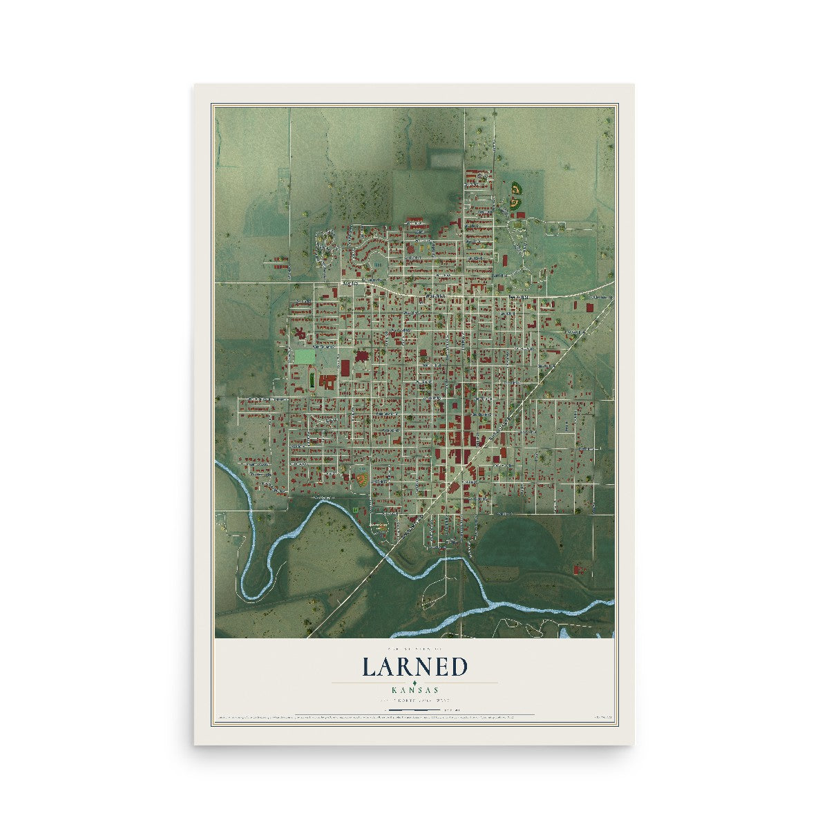 Map of Larned, Kansas, 12 x 18 inch unframed archival matte print