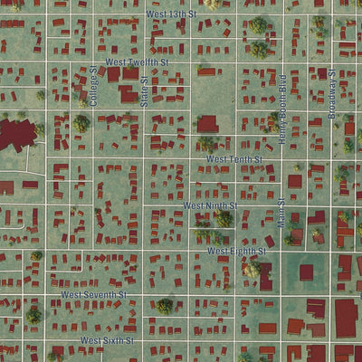 Close-up of the map of Larned, Kansas print showing street and building detail