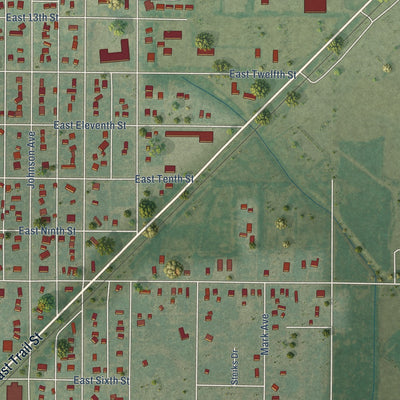 Second close-up of the map of Larned, Kansas print showing more streets and buildings
