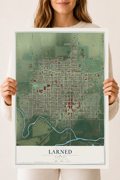 Map of Larned, Kansas, 18 x 24 inch unframed archival matte print