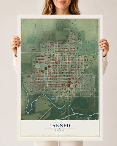 Map of Larned, Kansas, 24 x 36 inch unframed archival matte print