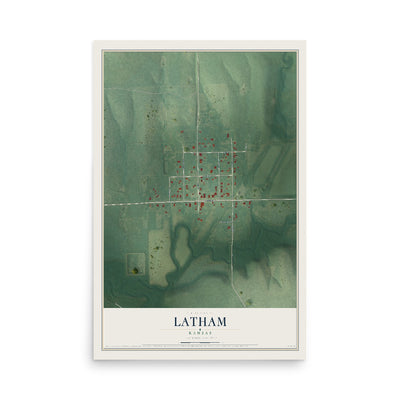 Map of Latham, Kansas, 12 x 18 inch unframed archival matte print