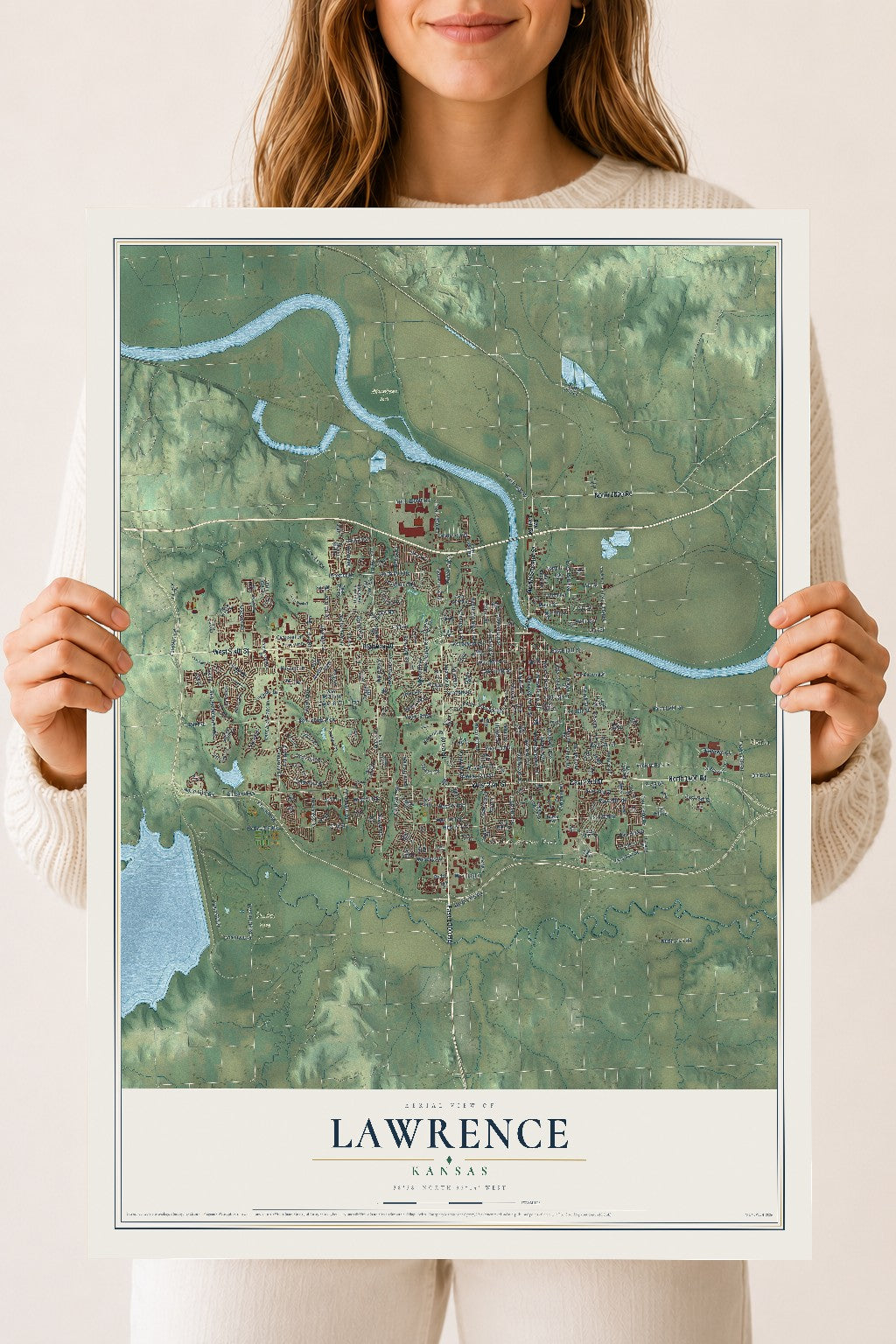 Map of Lawrence, Kansas, 18 x 24 inch unframed archival matte print
