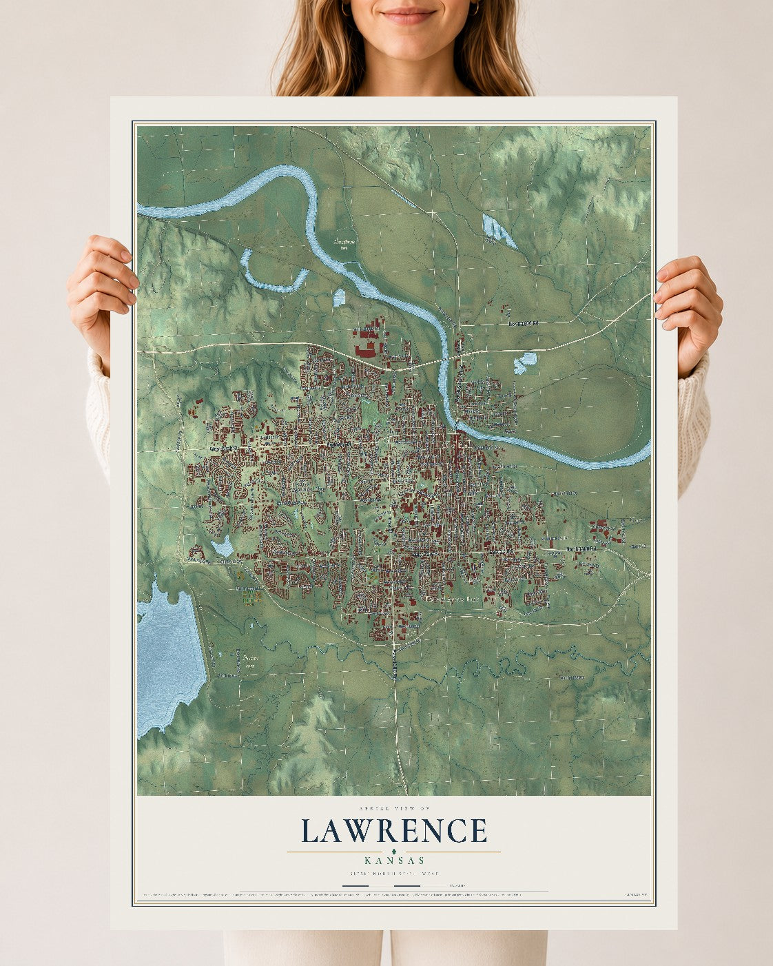 Map of Lawrence, Kansas, 24 x 36 inch unframed archival matte print