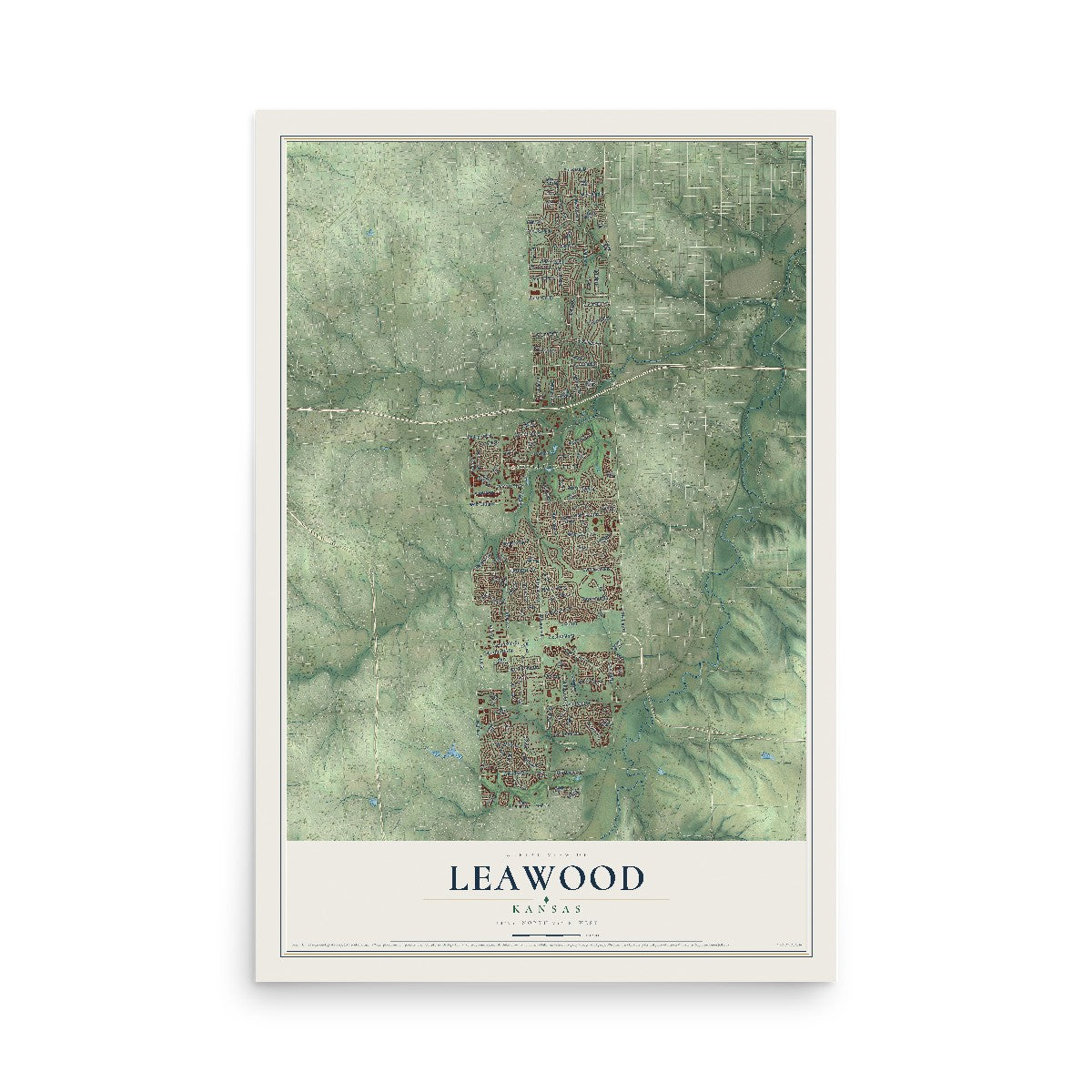 Map of Leawood, Kansas, 12 x 18 inch unframed archival matte print