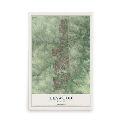 Map of Leawood, Kansas, 12 x 18 inch unframed archival matte print