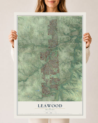 Map of Leawood, Kansas, 24 x 36 inch unframed archival matte print