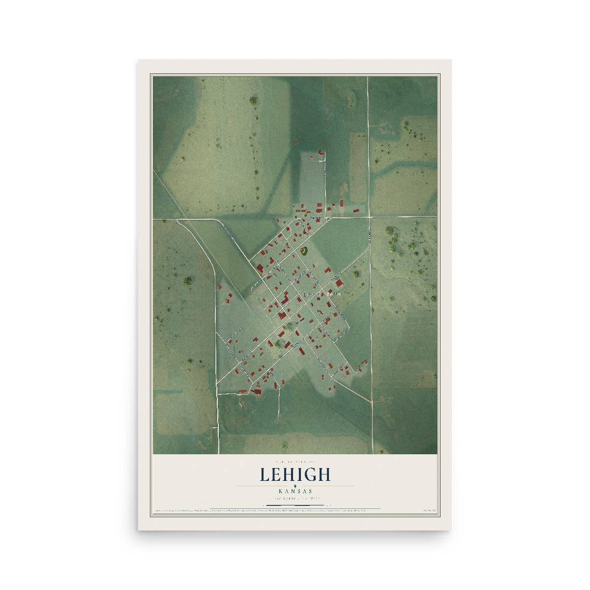 Map of Lehigh, Kansas, 12 x 18 inch unframed archival matte print