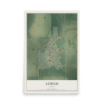 Map of Lehigh, Kansas, 12 x 18 inch unframed archival matte print