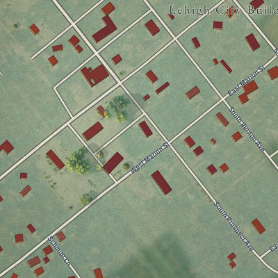 Close-up of the map of Lehigh, Kansas print showing street and building detail