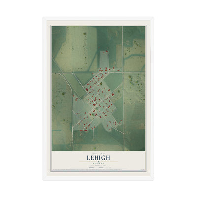 Map of Lehigh, Kansas, 12 x 18 inch print in a white wood frame